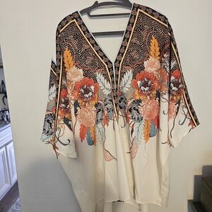 Rose & Olive Vibrant Floral Tunic - Black, Orange, Cream